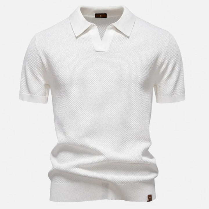 Textured Pattern Knit Polo Shirt - White