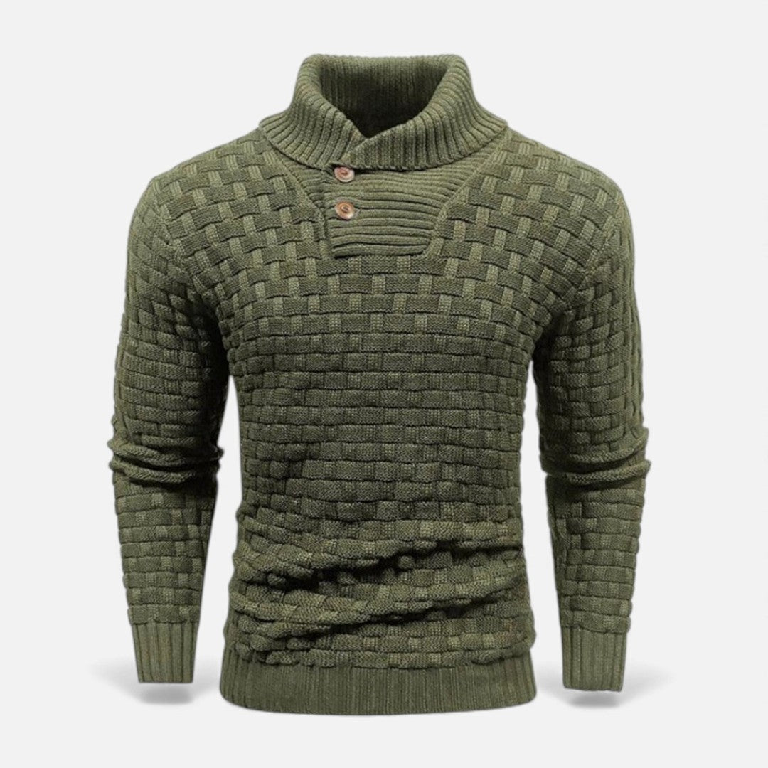 Button Turtleneck Knit Sweater