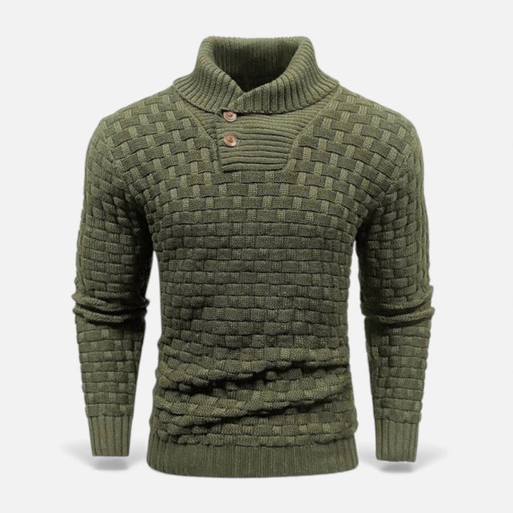 Button Turtleneck Knit Sweater