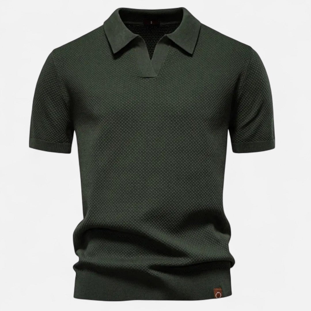 Textured Pattern Knit Polo Shirt - Dark Green