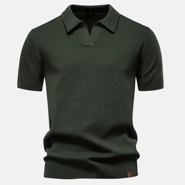 Textured Pattern Knit Polo Shirt - Dark Green