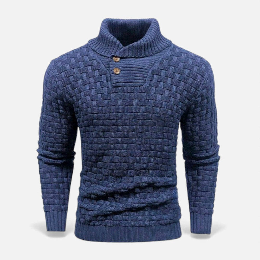 Button Turtleneck Knit Sweater