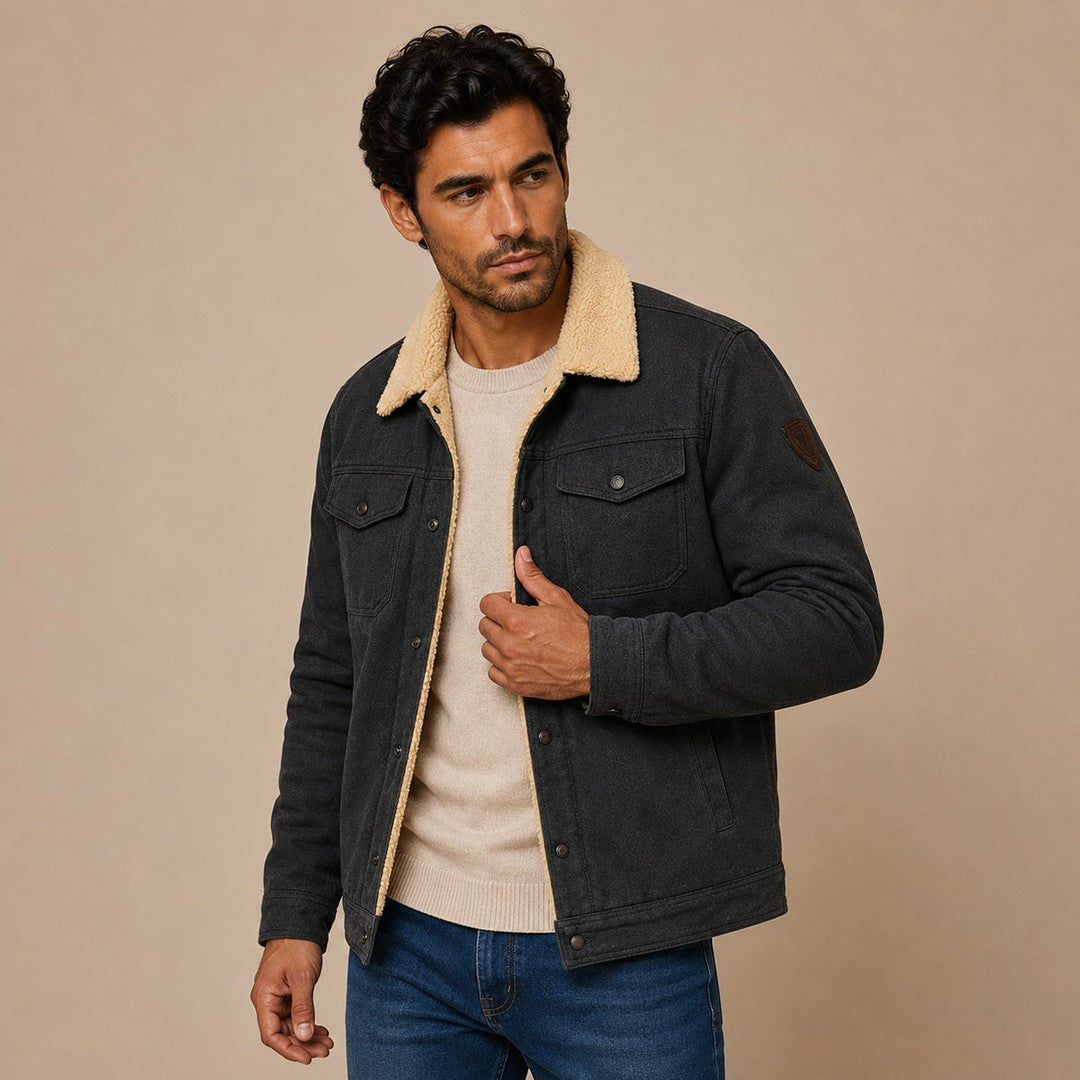 Fleece-Trim Button-Front Field Jacket