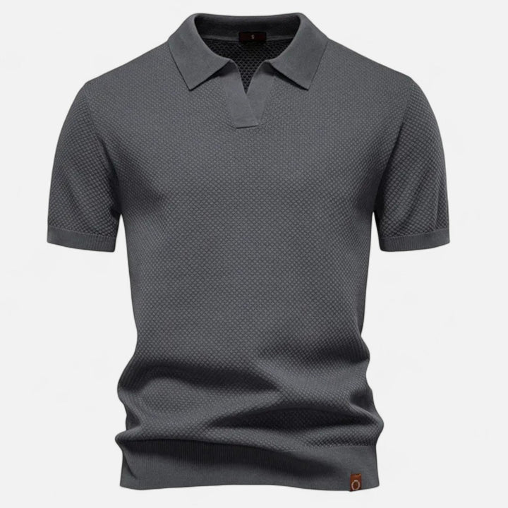 Textured Pattern Knit Polo Shirt - Dark-Grey