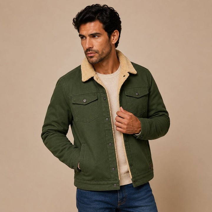 Fleece-Trim Button-Front Field Jacket