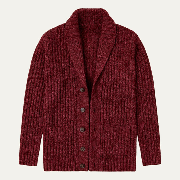 Chunky Rib-Knit Shawl Collar Cardigan with Patch Pockets
