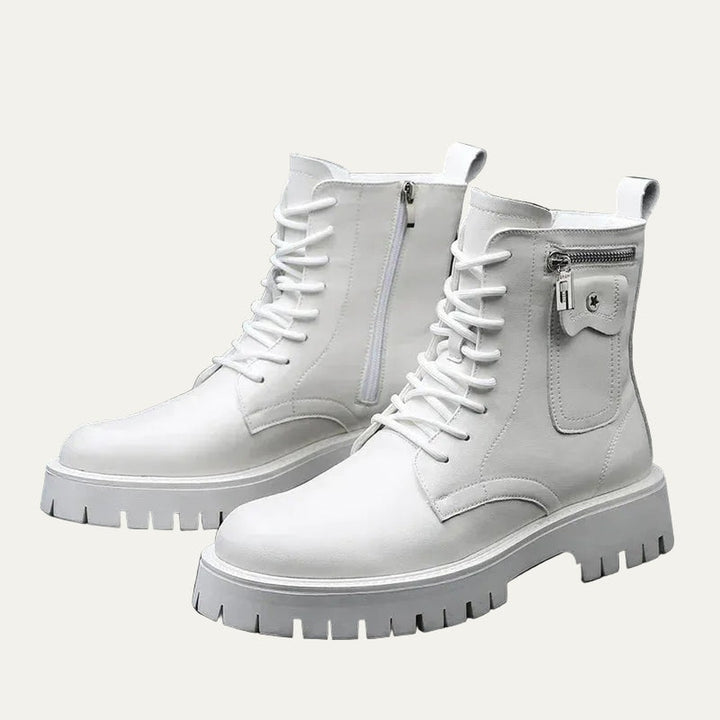 Chunky Lace-Up Boots with Side Zip and Pouch Pocket