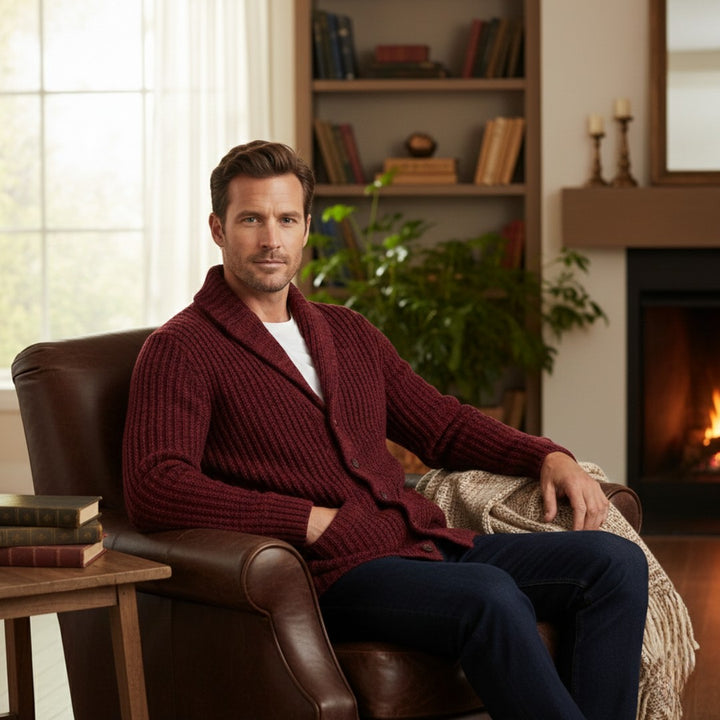 Chunky Rib-Knit Shawl Collar Cardigan with Patch Pockets