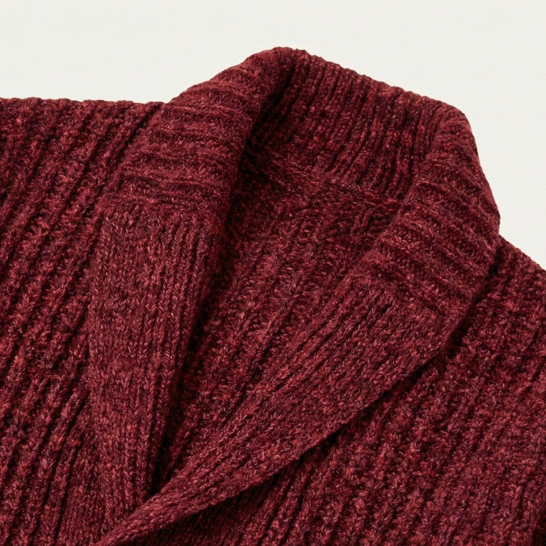 Chunky Rib-Knit Shawl Collar Cardigan with Patch Pockets