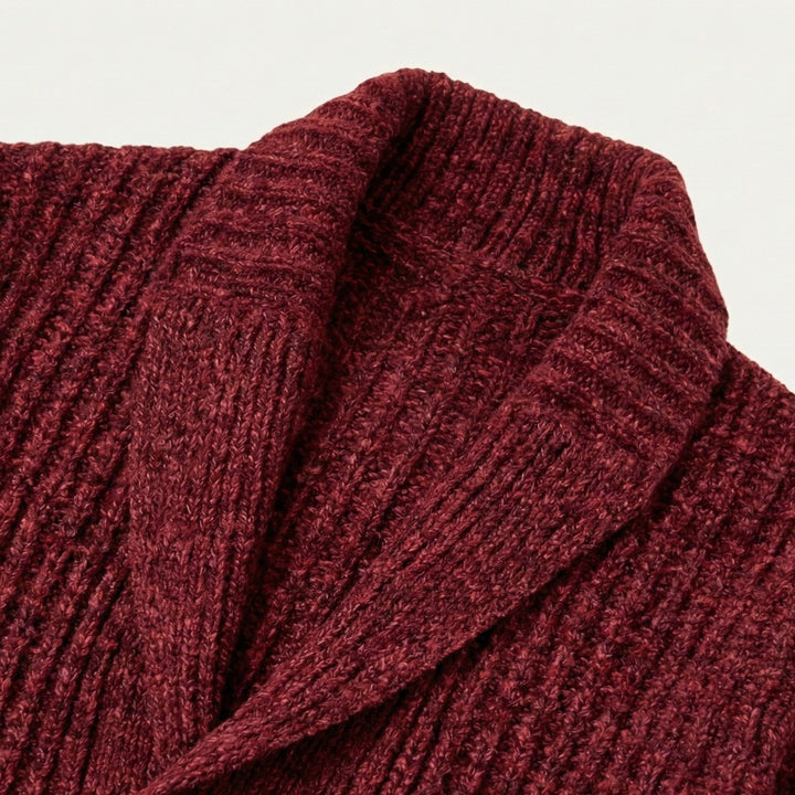 Chunky Rib-Knit Shawl Collar Cardigan with Patch Pockets