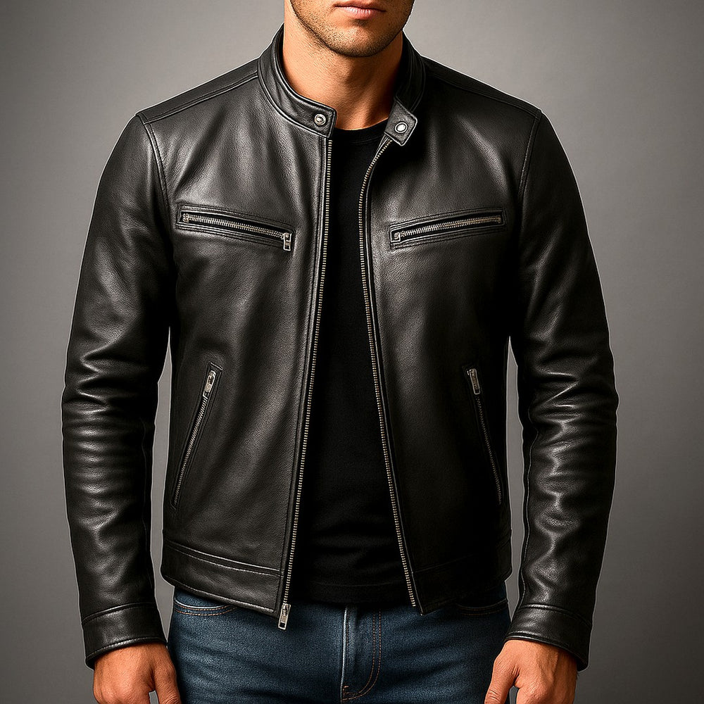 Vintage-Style Leather-Look Jacket - Black