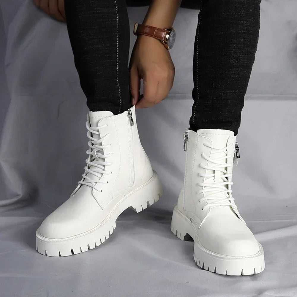 Chunky Lace-Up Boots with Side Zip and Pouch Pocket