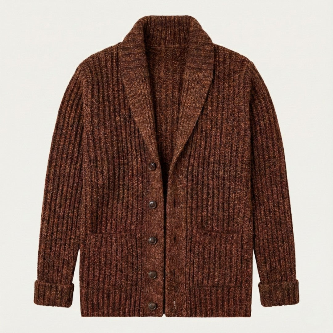 Chunky Rib-Knit Shawl Collar Cardigan with Patch Pockets