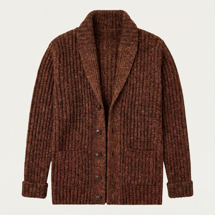 Chunky Rib-Knit Shawl Collar Cardigan with Patch Pockets
