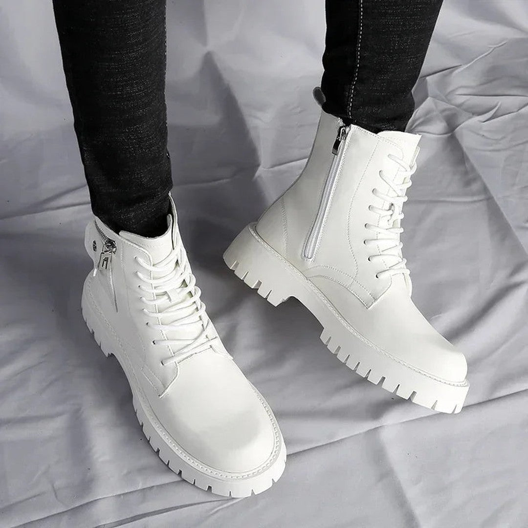 Chunky Lace-Up Boots with Side Zip and Pouch Pocket