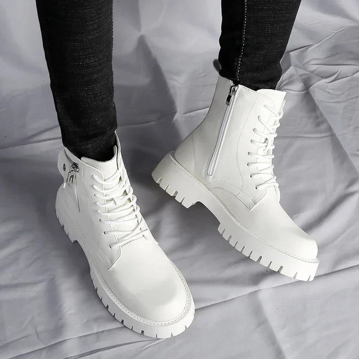 Chunky Lace-Up Boots with Side Zip and Pouch Pocket