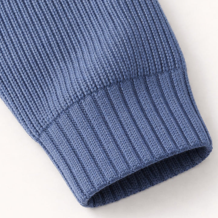 Chunky Ribbed Half-Zip Knit Sweater with Stand Collar