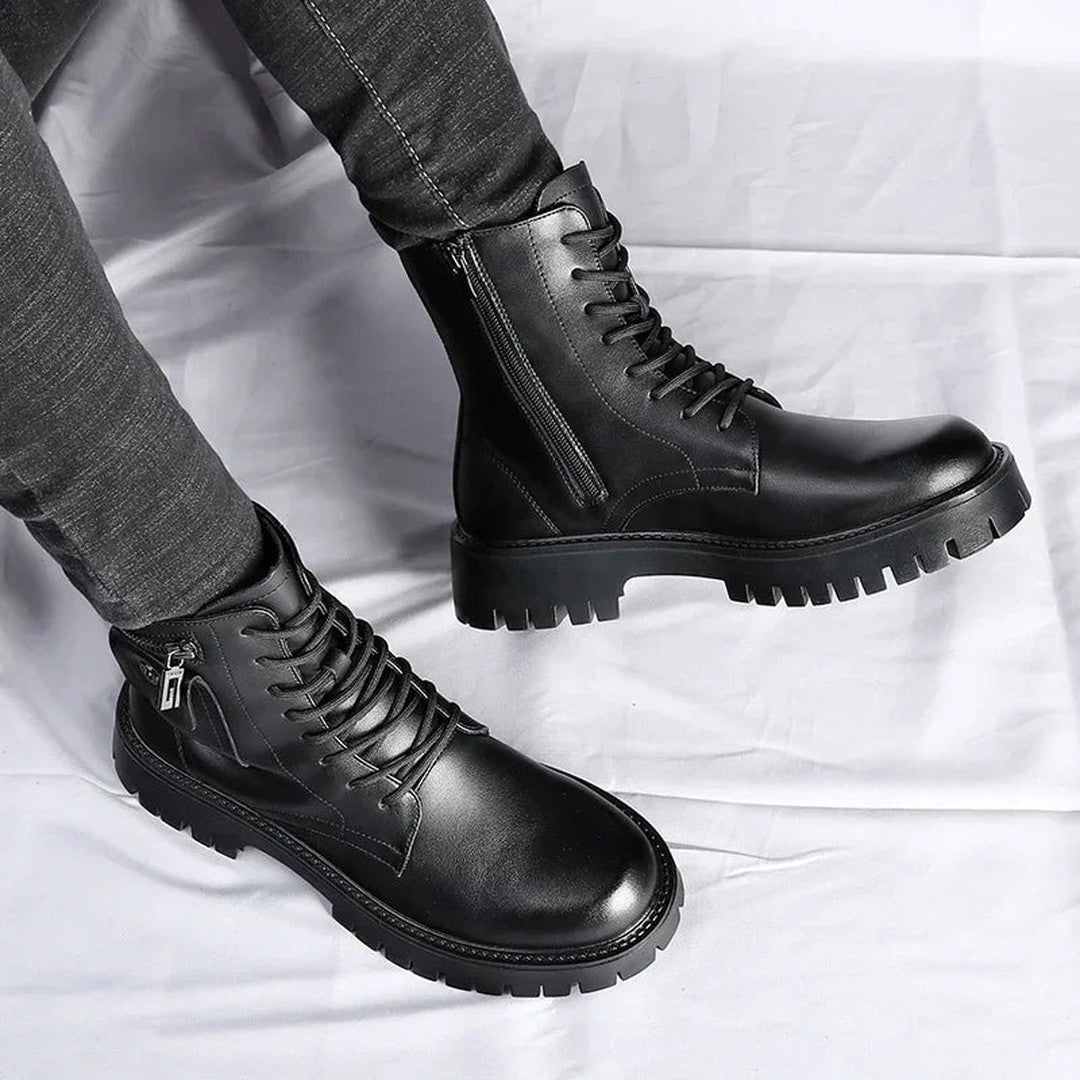 Chunky Lace-Up Boots with Side Zip and Pouch Pocket