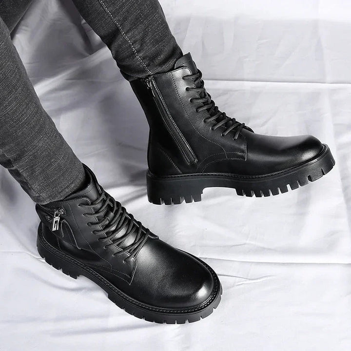 Chunky Lace-Up Boots with Side Zip and Pouch Pocket