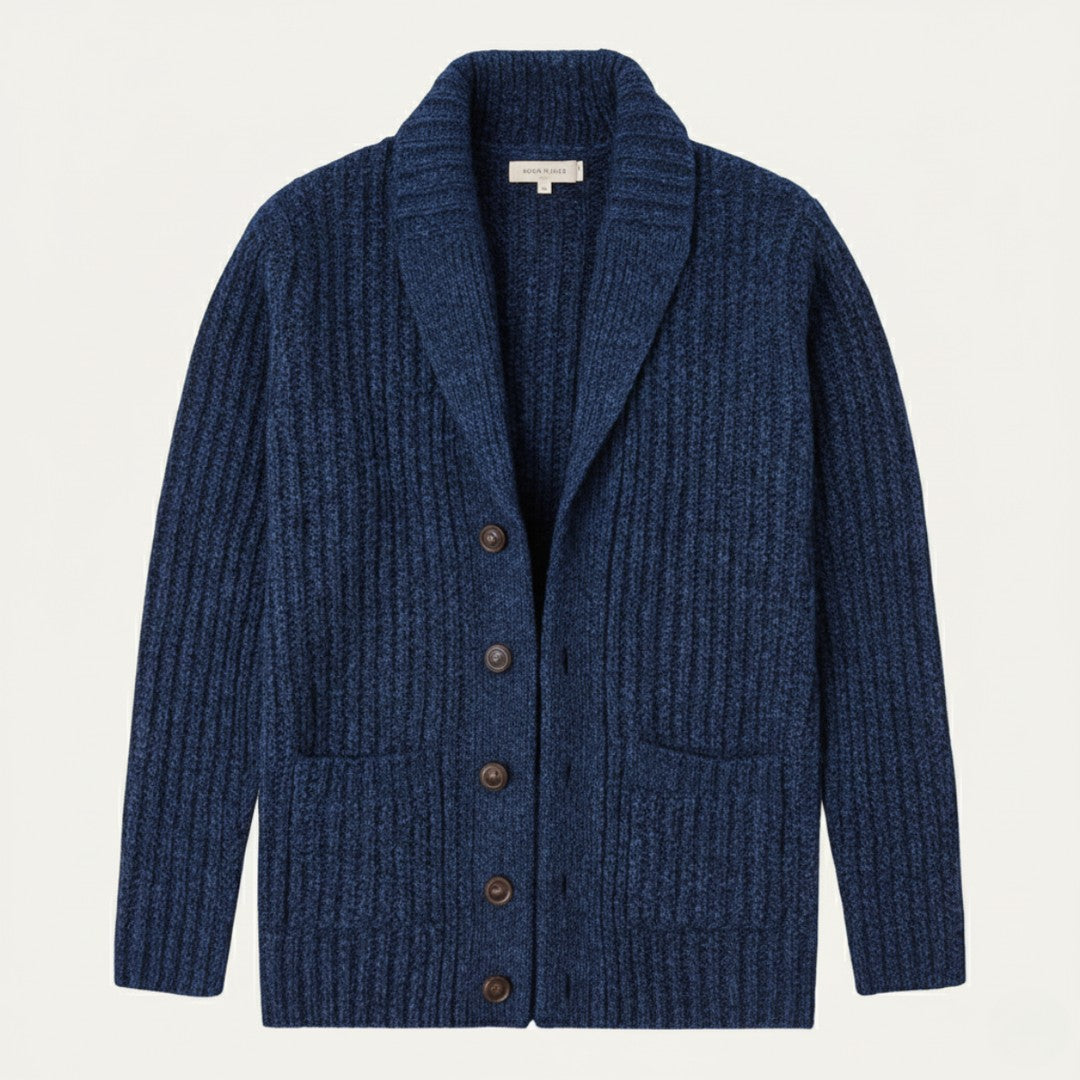 Chunky Rib-Knit Shawl Collar Cardigan with Patch Pockets