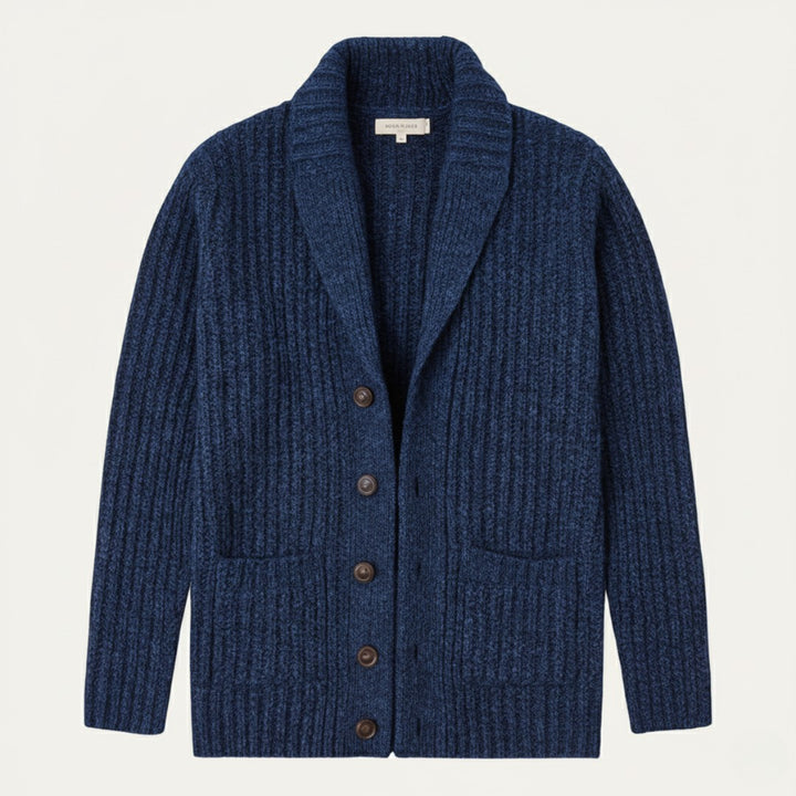 Chunky Rib-Knit Shawl Collar Cardigan with Patch Pockets