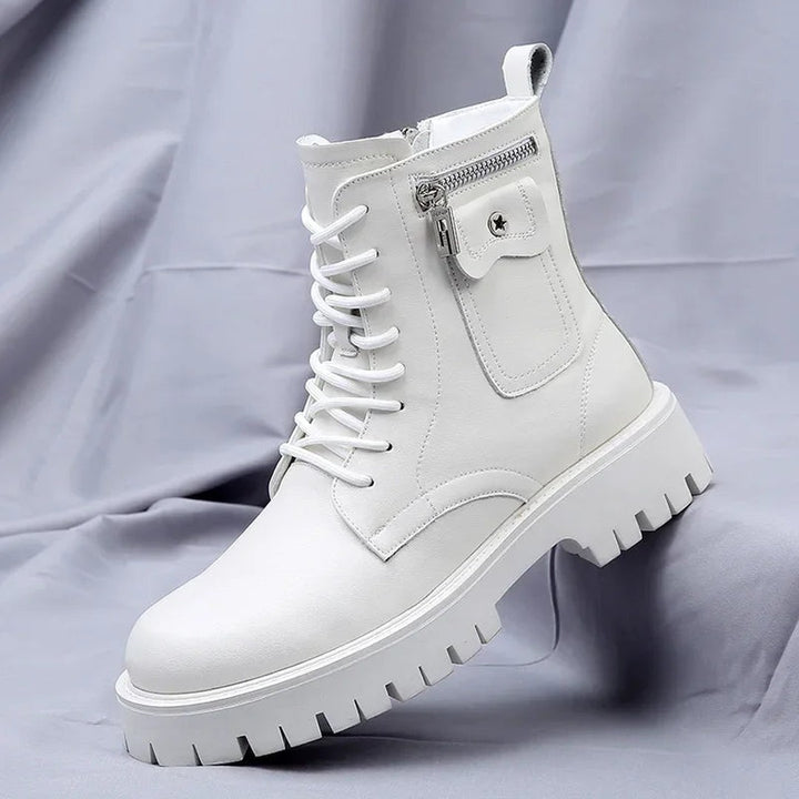 Chunky Lace-Up Boots with Side Zip and Pouch Pocket