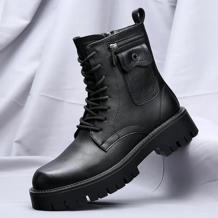 Chunky Lace-Up Boots with Side Zip and Pouch Pocket