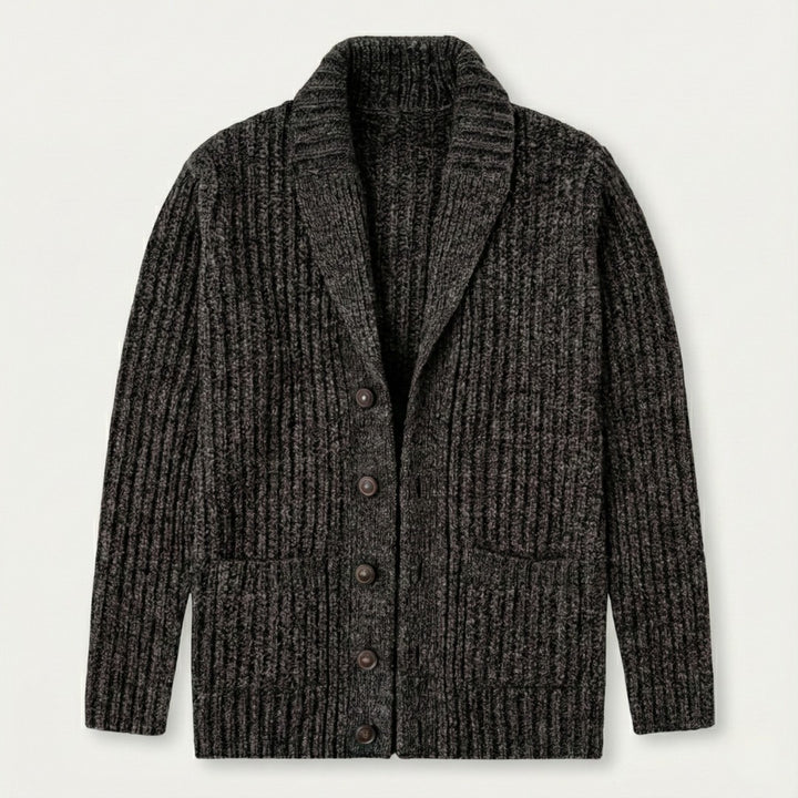 Chunky Rib-Knit Shawl Collar Cardigan with Patch Pockets