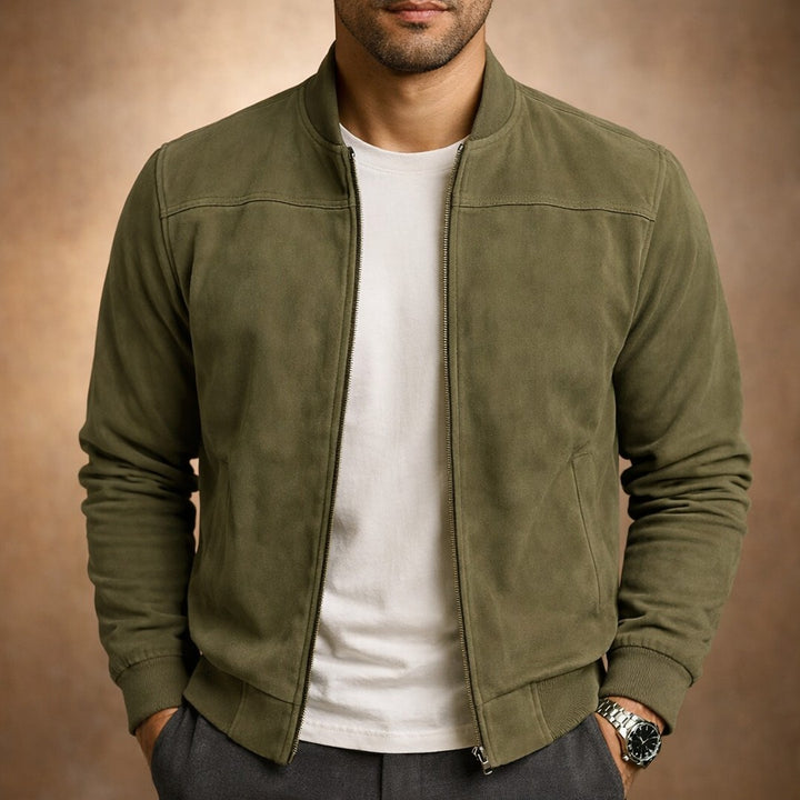 Suede-Look Bomber Jacket - Green