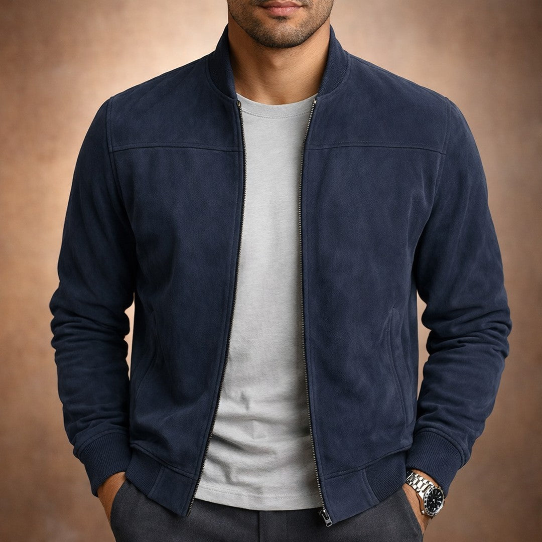Suede-Look Bomber Jacket - Dark Blue