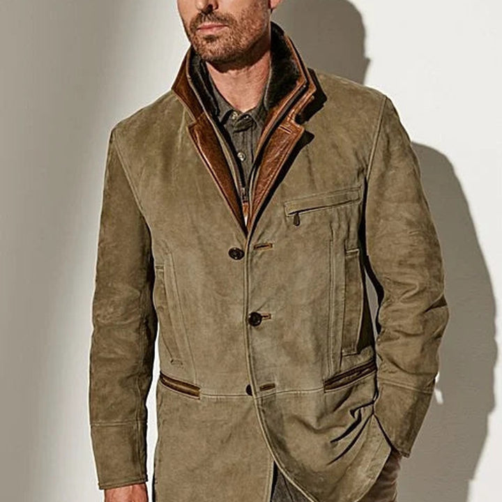Suede-Look Contrast Collar Jacket