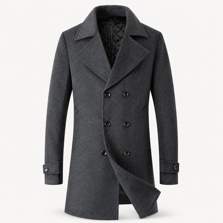 Double-Breasted Tweed-Look Overcoat