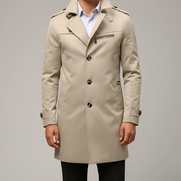 Elegant men's trench coat with belt and button closure
