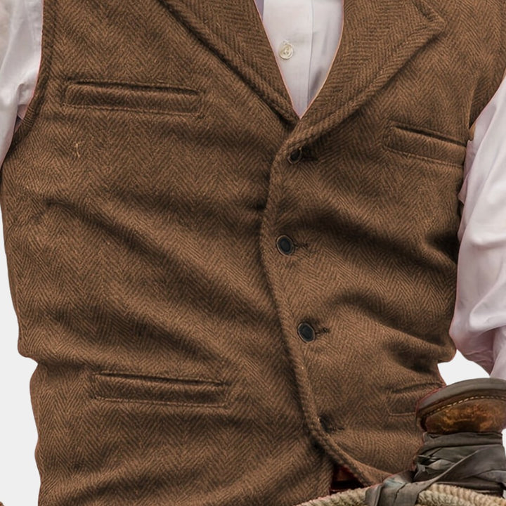 Notch Collar Textured Waistcoat with Welt Pockets