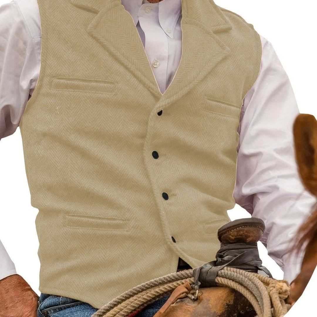 Notch Collar Textured Waistcoat with Welt Pockets