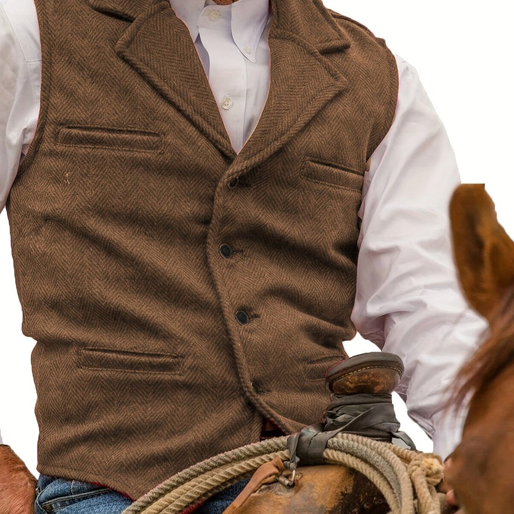 Notch Collar Textured Waistcoat with Welt Pockets