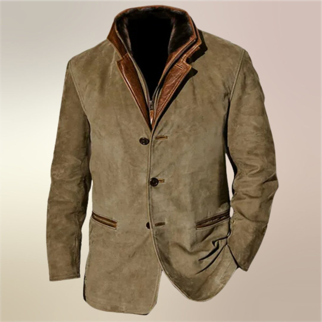 Suede-Look Contrast Collar Jacket