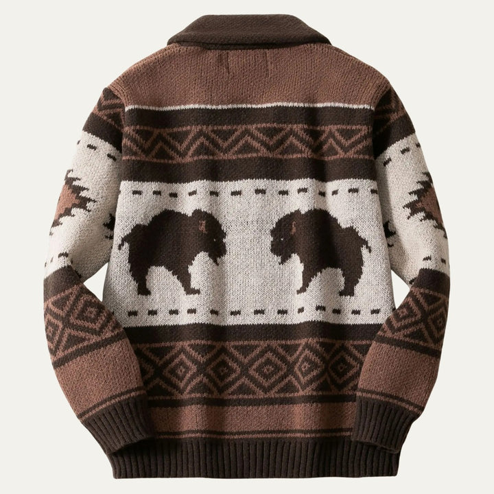 Buffalo Print Full-Zip Shawl Collar Cardigan