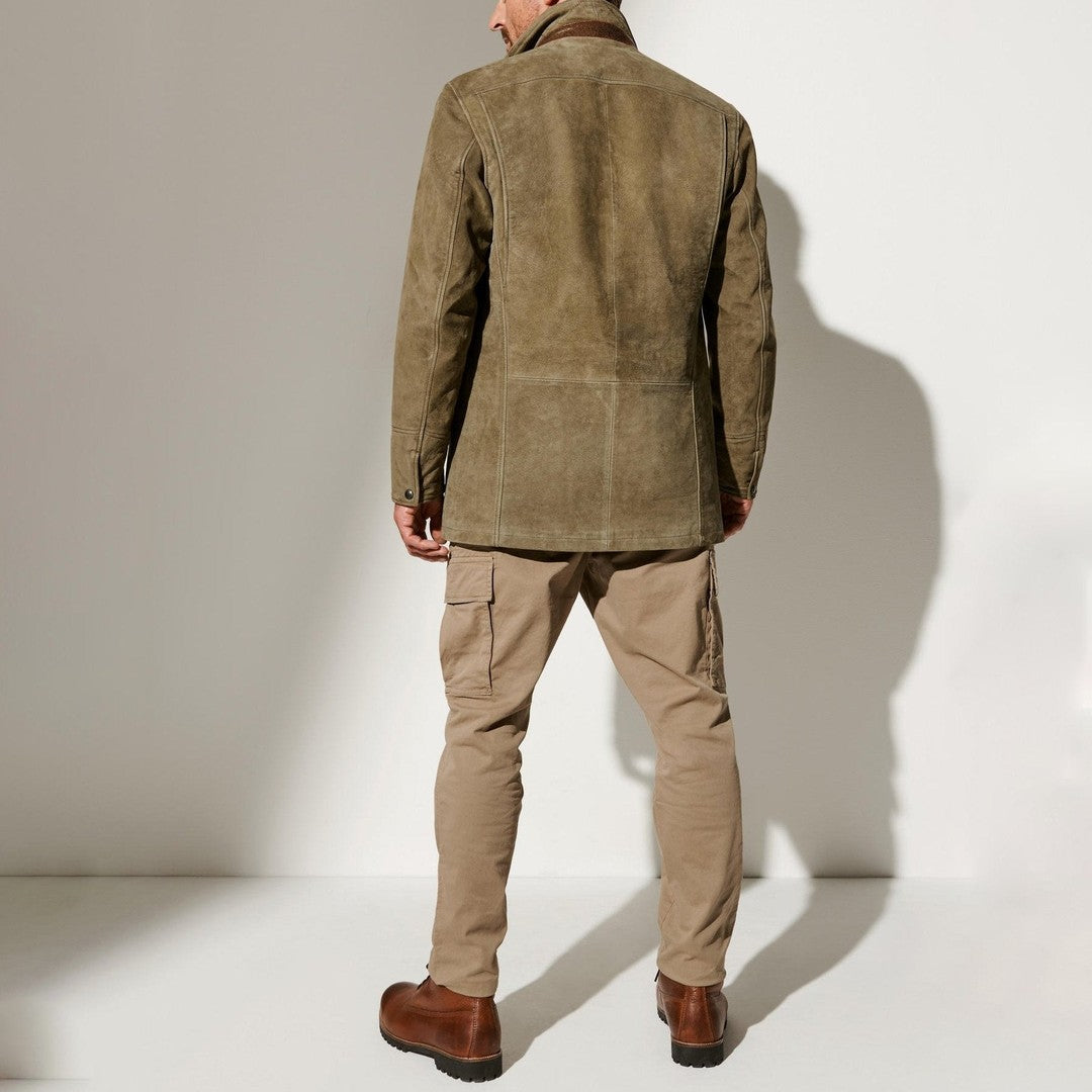 Suede-Look Contrast Collar Jacket
