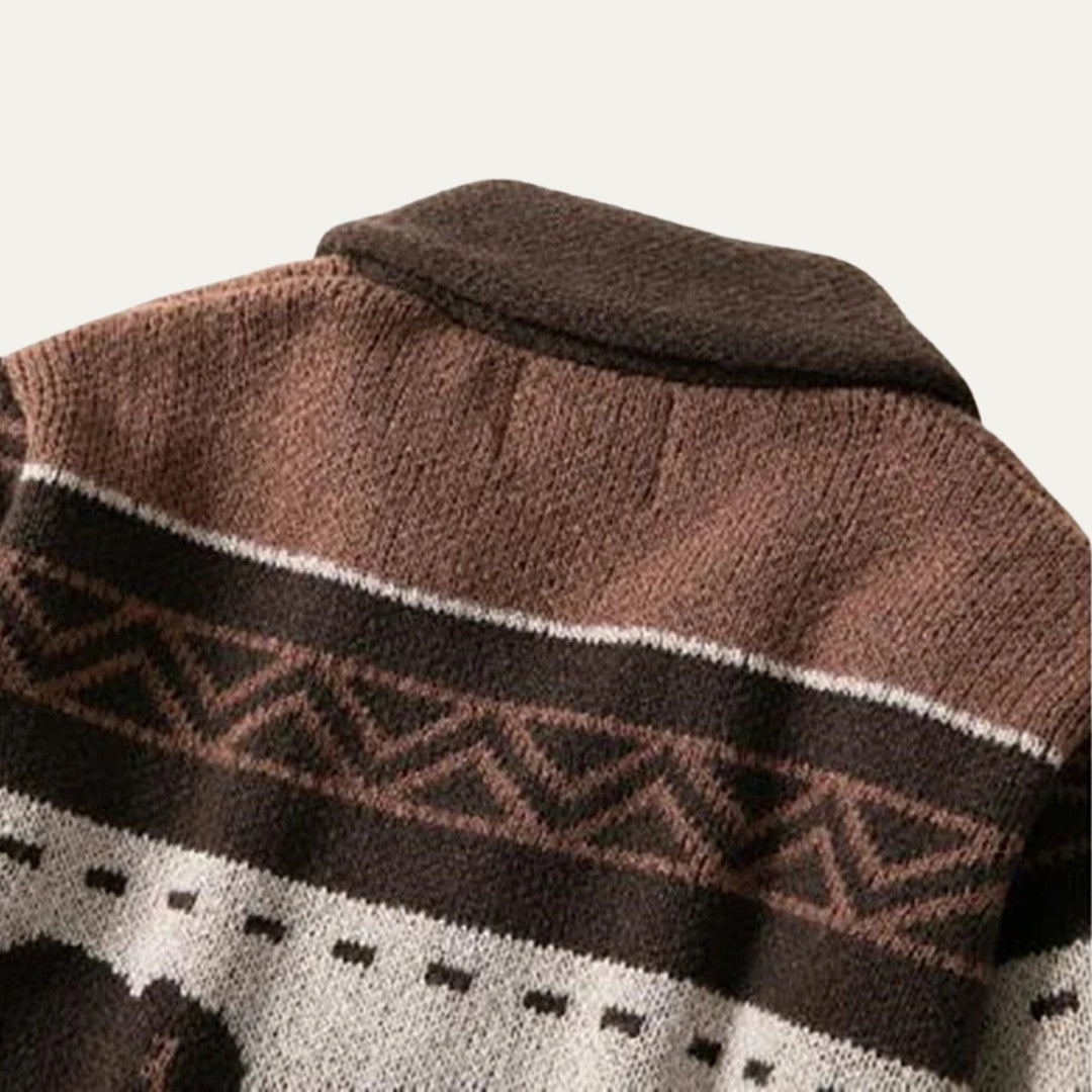 Buffalo Print Full-Zip Shawl Collar Cardigan
