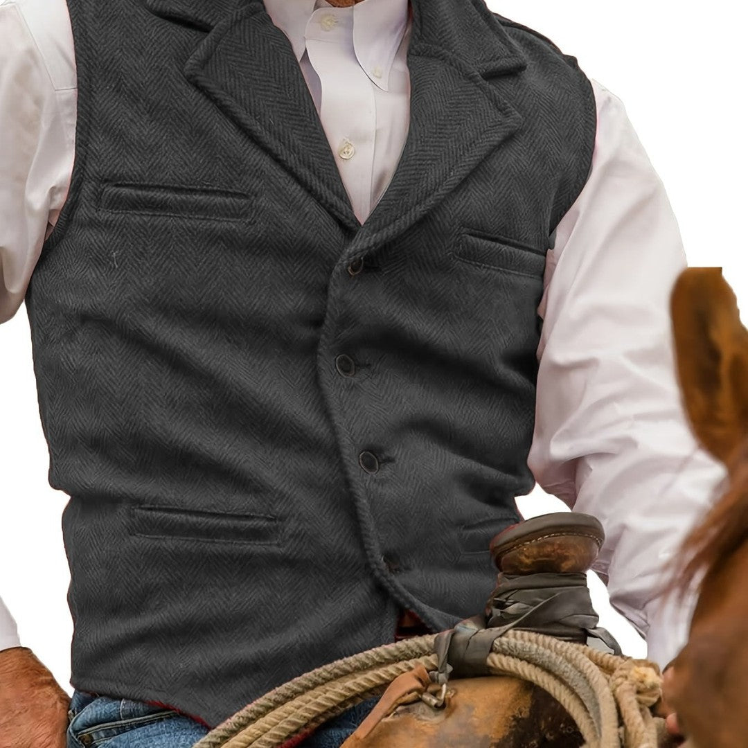 Notch Collar Textured Waistcoat with Welt Pockets