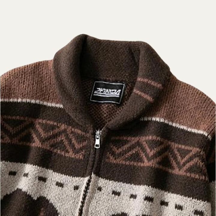 Buffalo Print Full-Zip Shawl Collar Cardigan