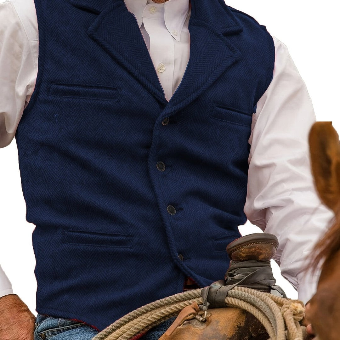 Notch Collar Textured Waistcoat with Welt Pockets