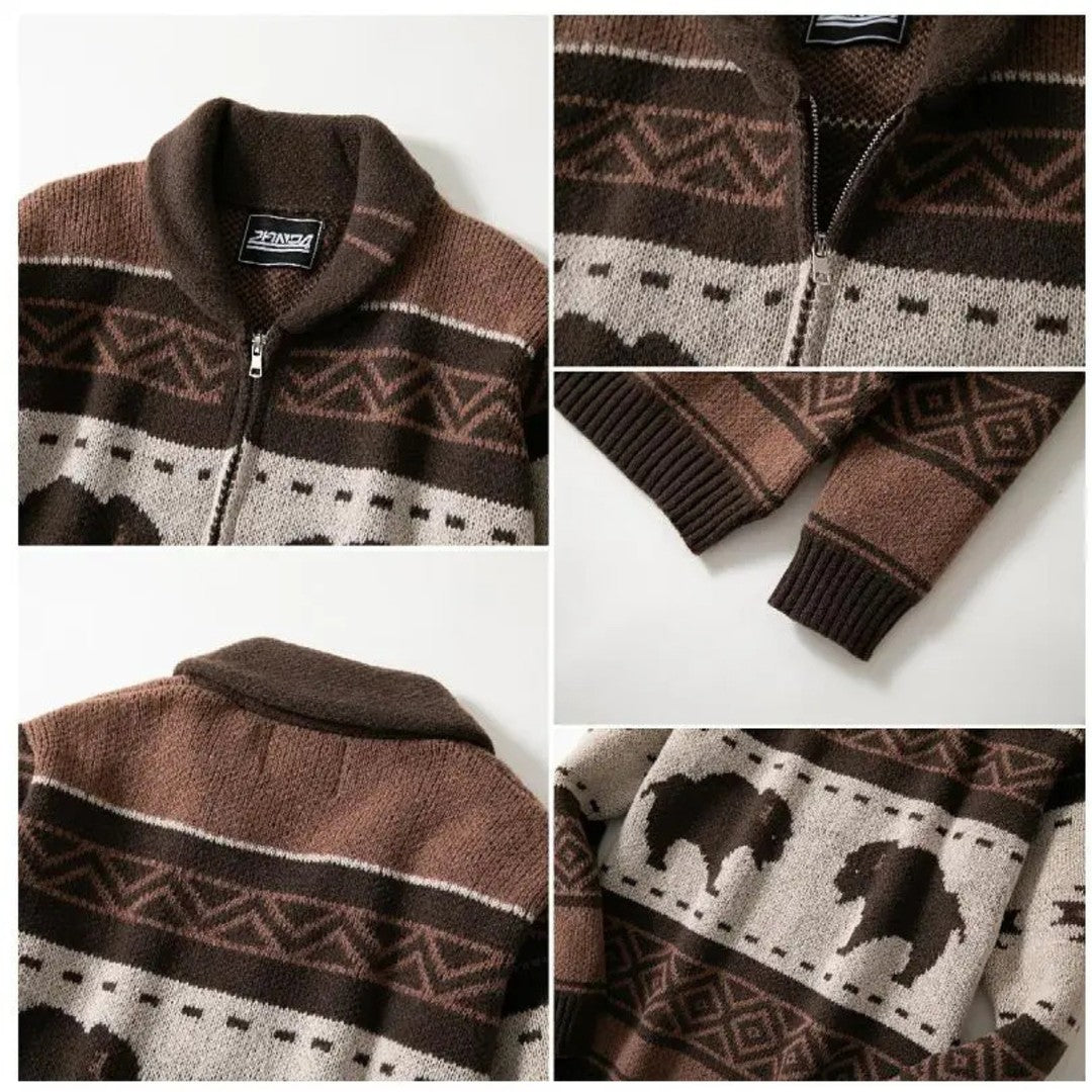 Buffalo Print Full-Zip Shawl Collar Cardigan
