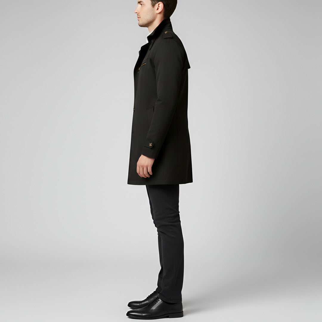 Elegant men's trench coat with belt and button closure