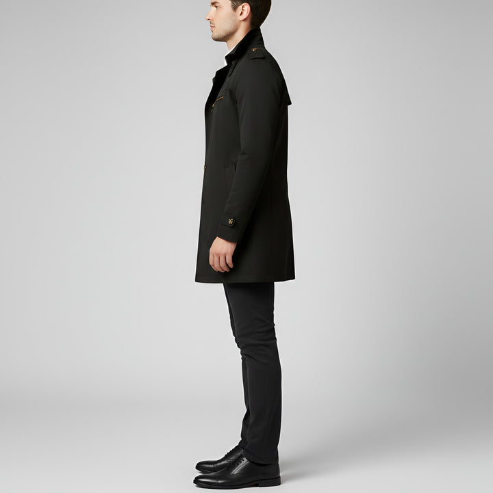 Elegant men's trench coat with belt and button closure