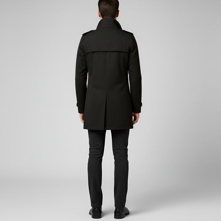 Elegant men's trench coat with belt and button closure