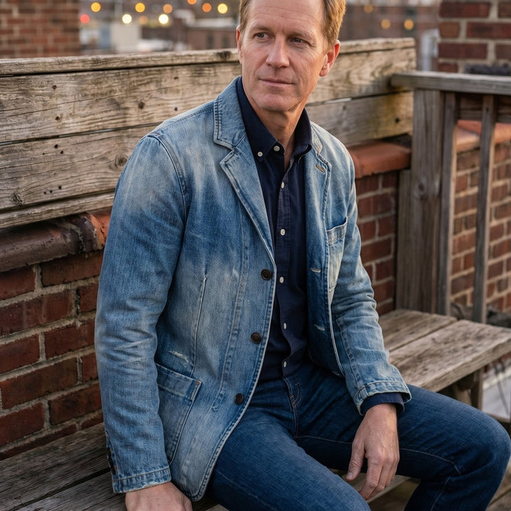 WASHED DENIM BLAZER FOR MEN