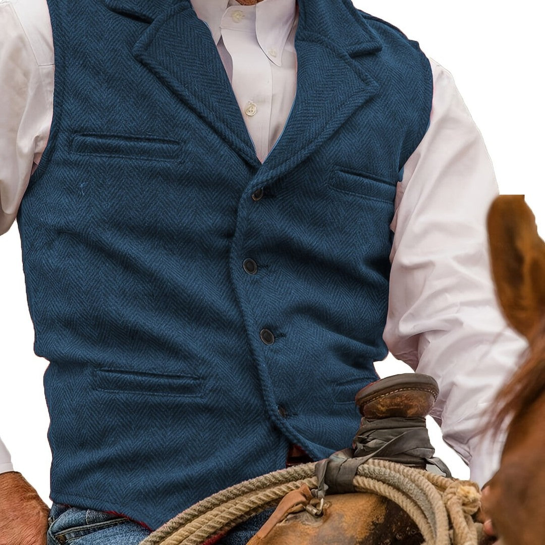 Notch Collar Textured Waistcoat with Welt Pockets