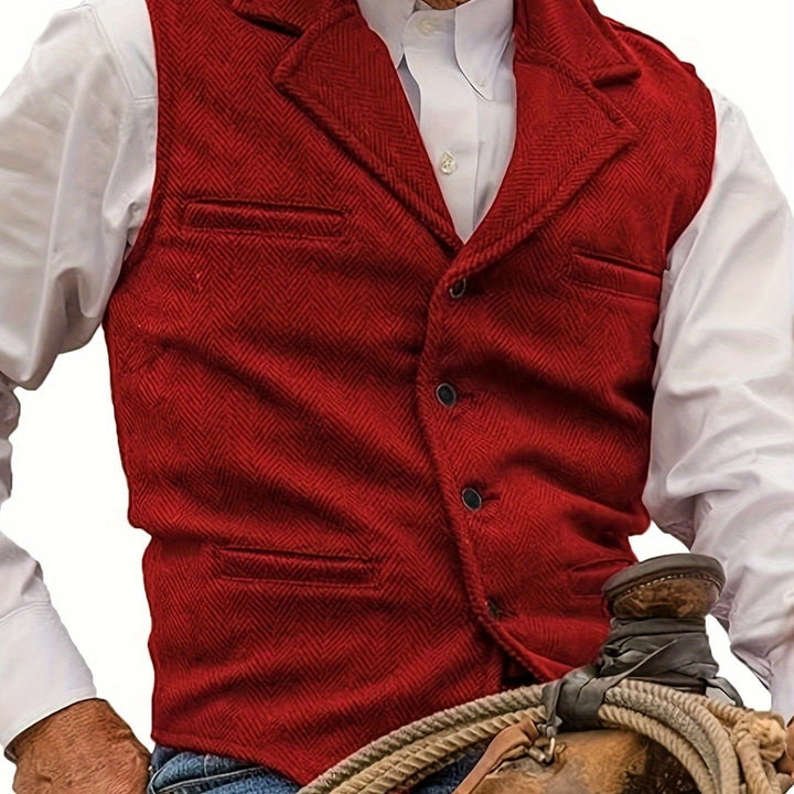 Notch Collar Textured Waistcoat with Welt Pockets